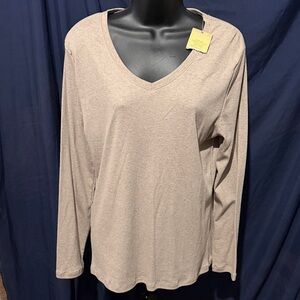 Sonoma Women's Tan V-Neck Long Sleeve Top